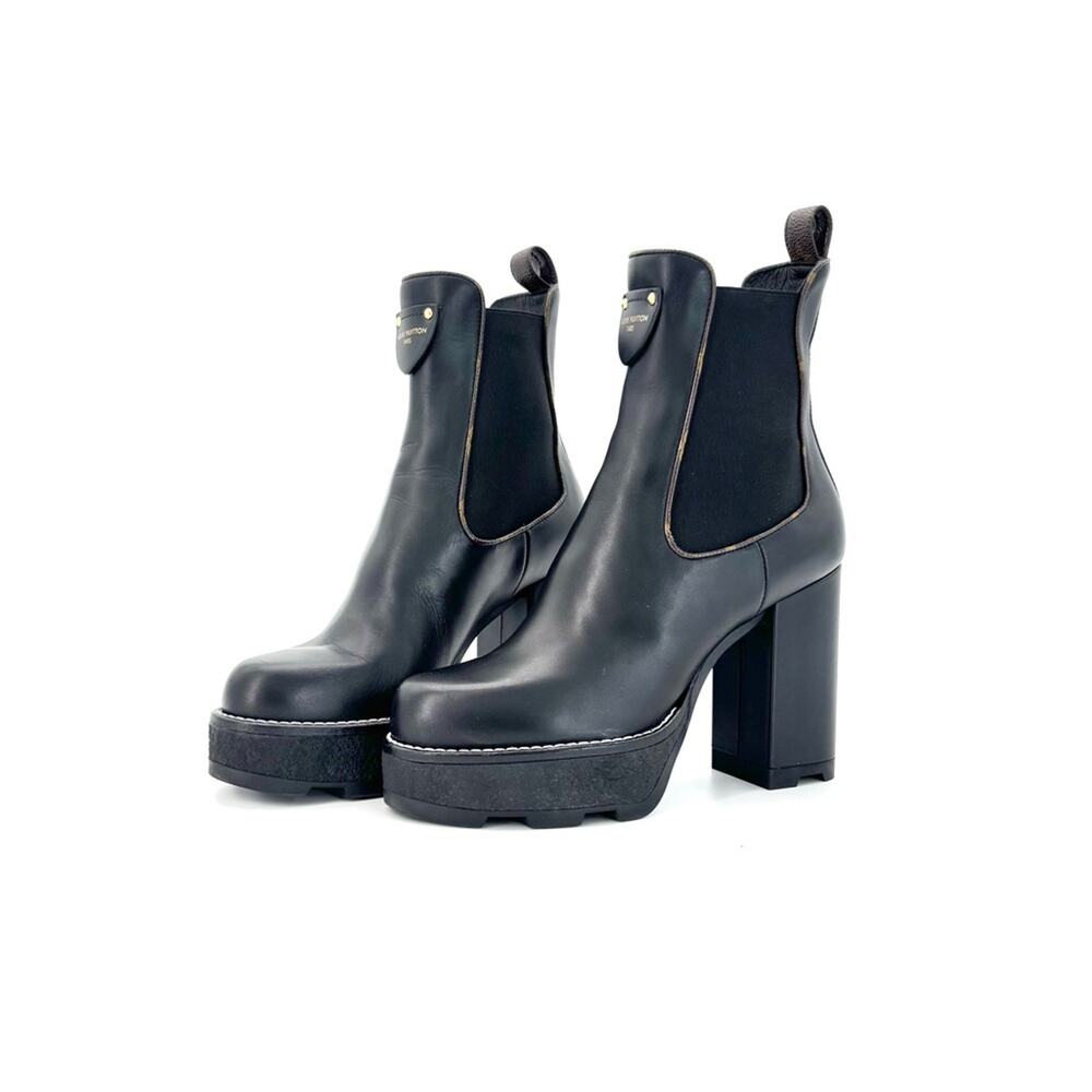 Louis Vuitton Beaubourg Chelsea LV Monogram Platform Calfskin Ankle Boots 36.5